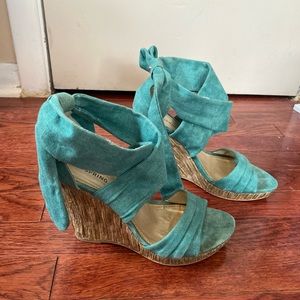 Turquoise Espadrille Wedge Heel Sandals